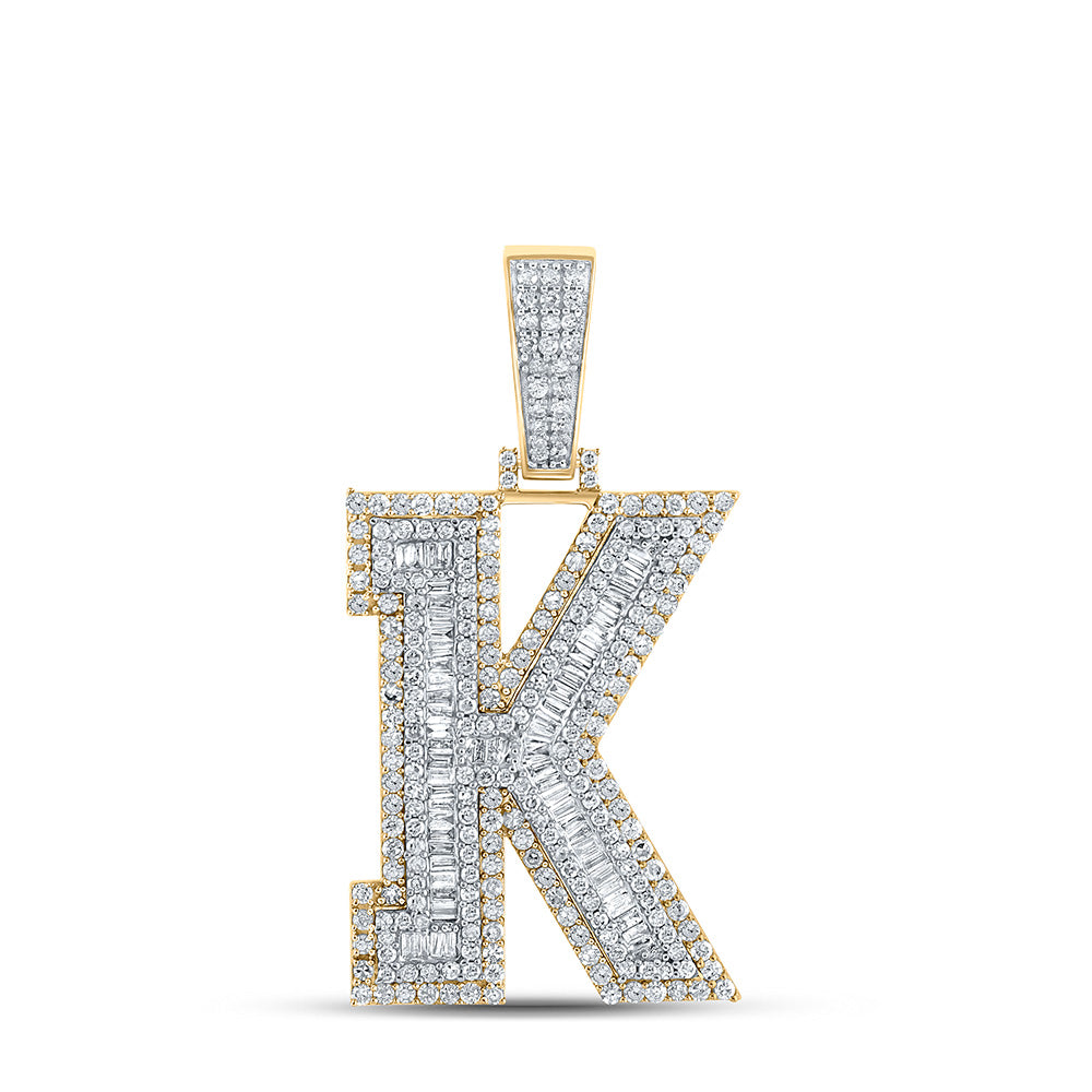 10kt Two-tone Gold Mens Round Diamond K Initial Letter Charm Pendant 1-7/8 Cttw