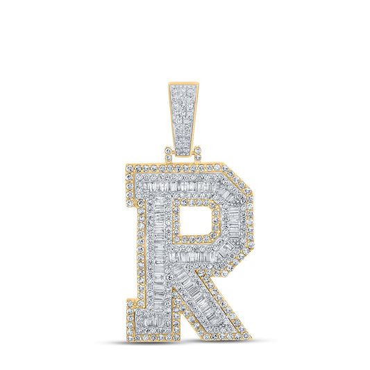 10kt Two-tone Gold Mens Baguette Diamond R Initial Letter Charm Pendant 2 Cttw