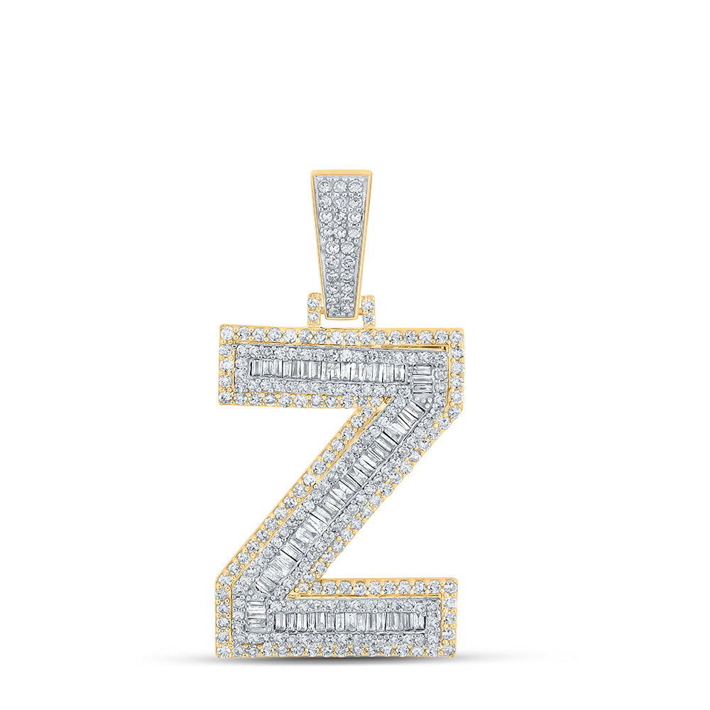 10kt Two-tone Gold Mens Baguette Diamond Z Initial Letter Charm Pendant 1-7/8 Cttw