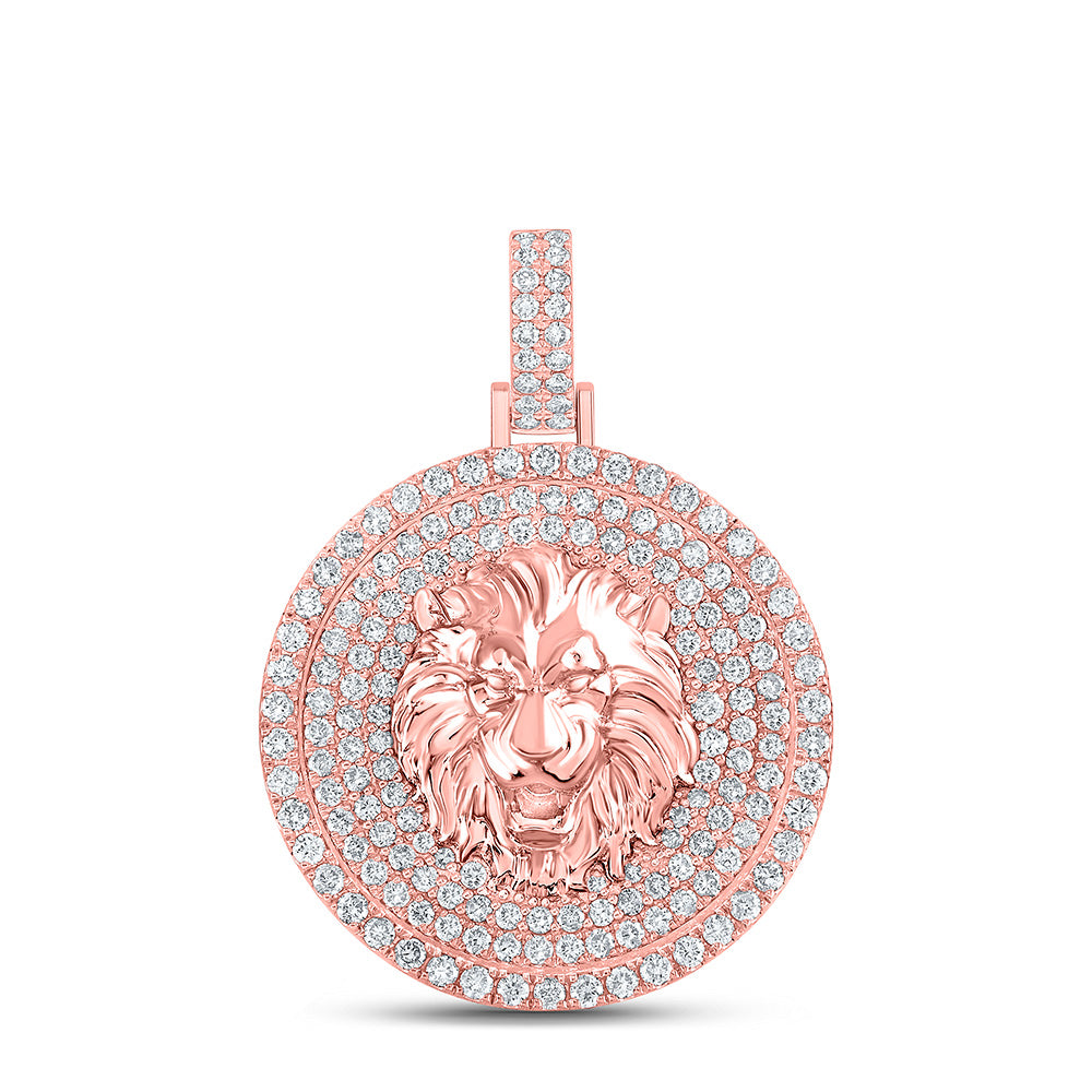 10kt Rose Gold Mens Round Diamond Lion Face Charm Pendant 2-1/2 Cttw