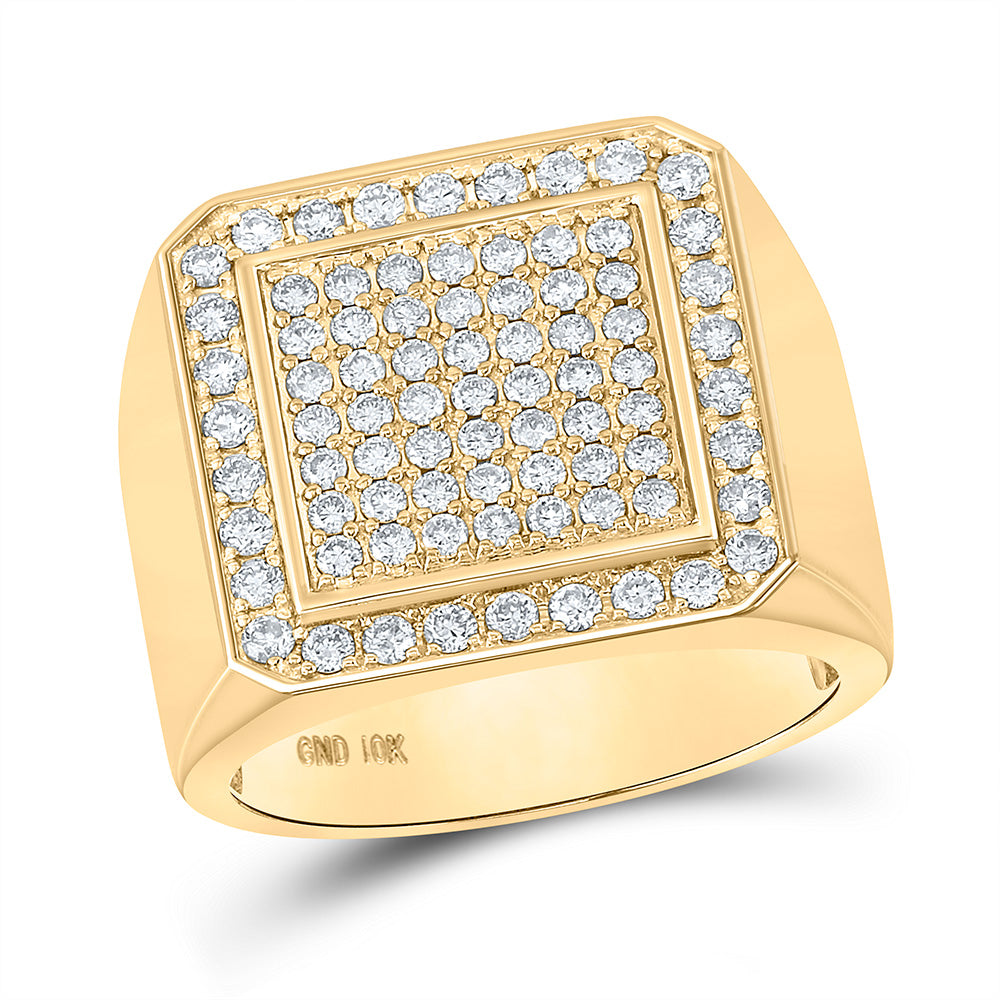 10kt Yellow Gold Mens Round Diamond Square Ring 1-1/3 Cttw