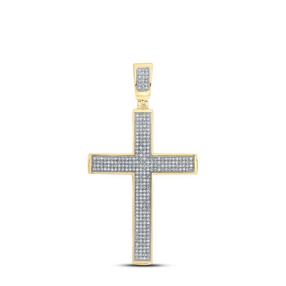 10kt Yellow Gold Mens Round Diamond Cross Charm Pendant 3/4 Cttw