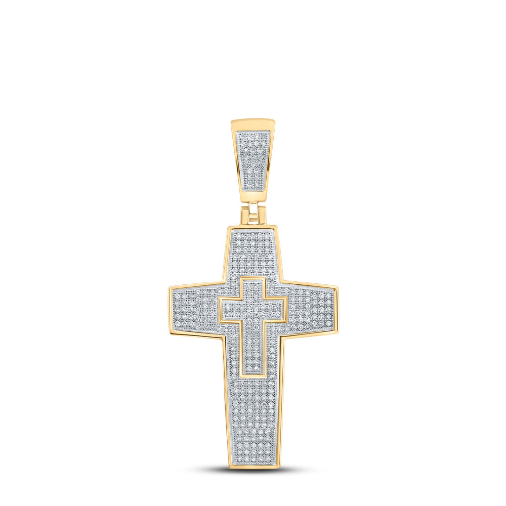 10kt Yellow Gold Mens Round Diamond Cross Charm Pendant 3/4 Cttw