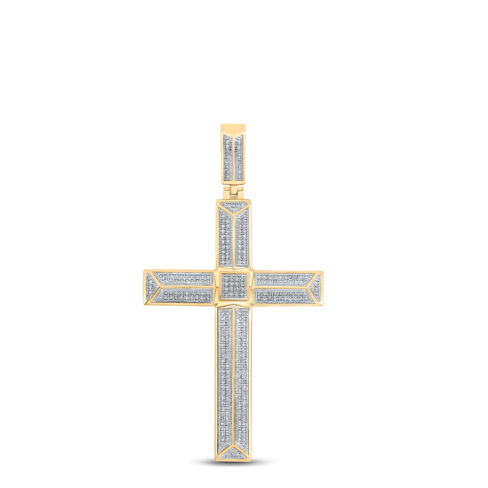 10kt Yellow Gold Mens Round Diamond Cross Charm Pendant 3/4 Cttw