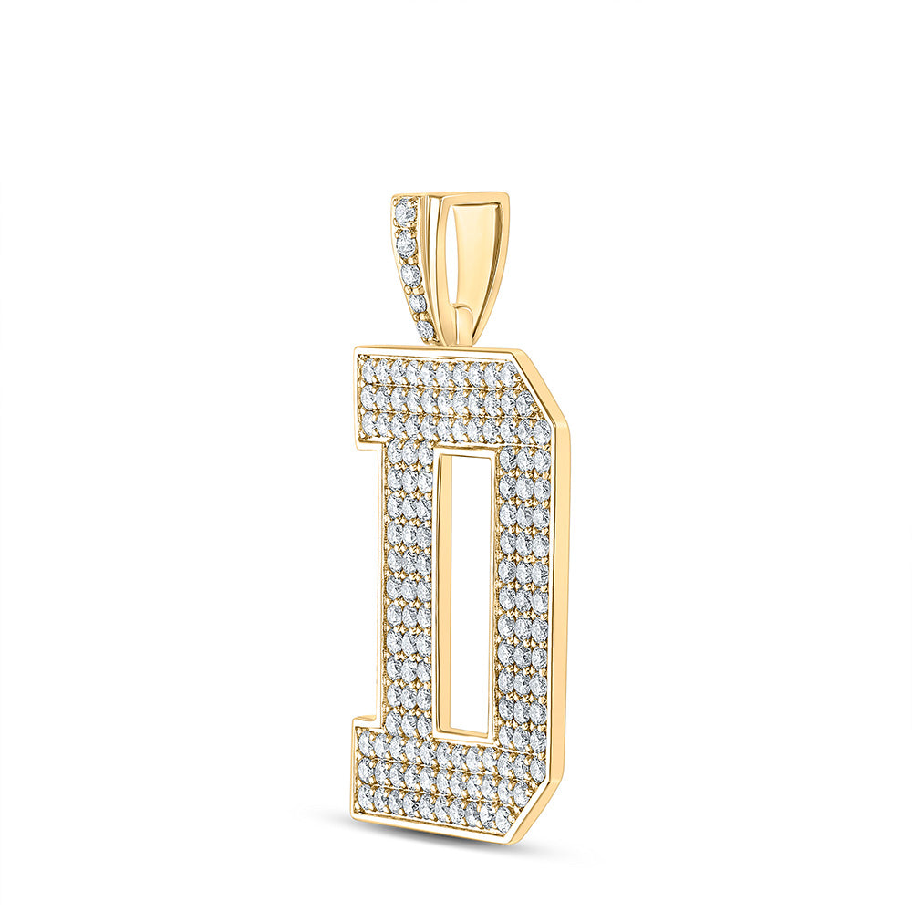 10kt Yellow Gold Mens Round Diamond D Initial Letter Charm Pendant 2-3/8 Cttw