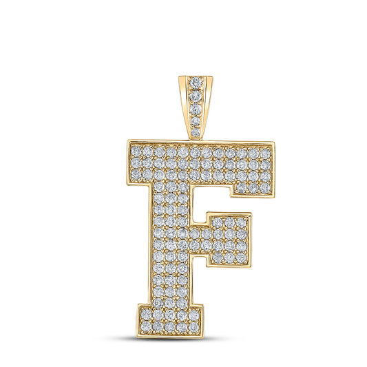 10kt Yellow Gold Mens Round Diamond F Initial Letter Charm Pendant 1-3/4 Cttw