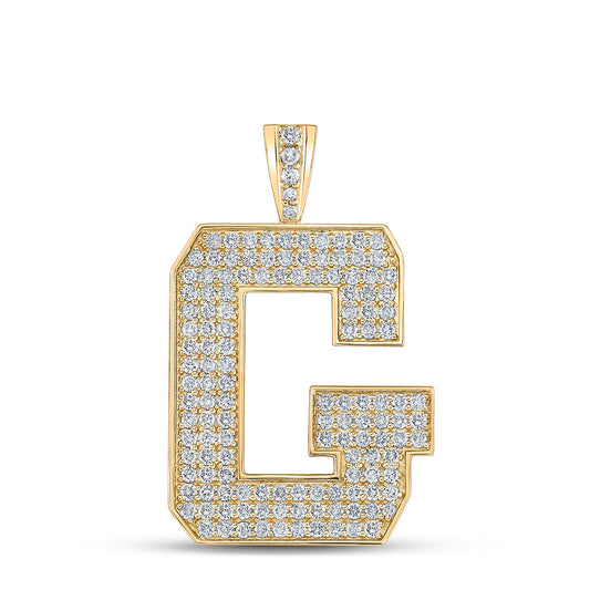 10kt Yellow Gold Mens Round Diamond G Initial Letter Charm Pendant 2-1/3 Cttw