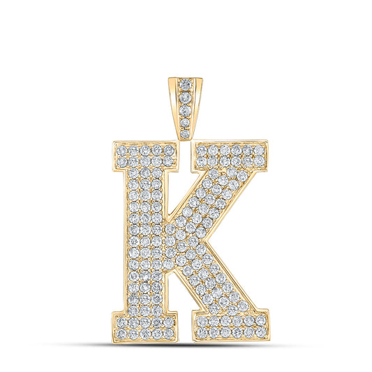 10kt Yellow Gold Mens Round Diamond K Initial Letter Charm Pendant 2-1/4 Cttw