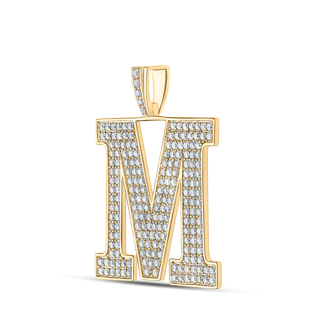 10kt Yellow Gold Mens Round Diamond M Initial Letter Charm Pendant 3-3/8 Cttw