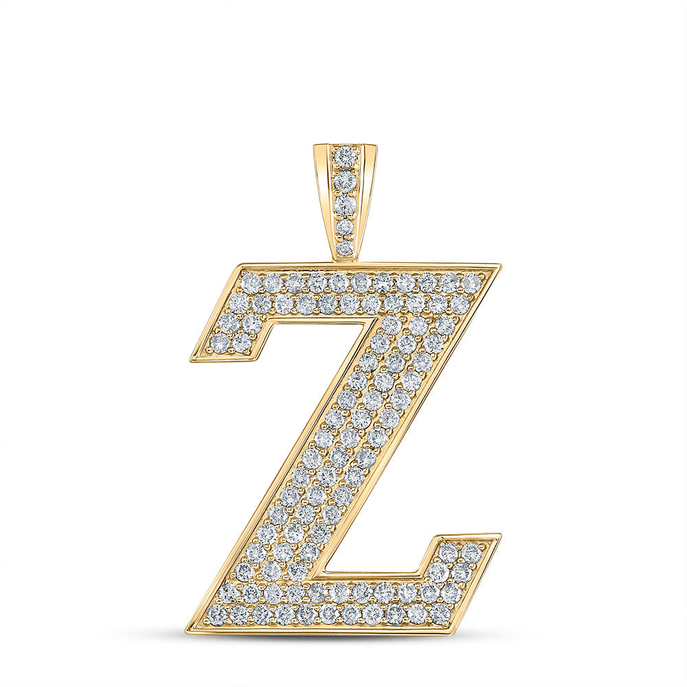 10kt Yellow Gold Mens Round Diamond Z Initial Letter Charm Pendant 1-3/4 Cttw