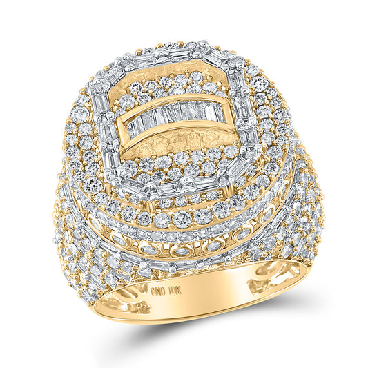 10kt Yellow Gold Mens Round Diamond Statement Circle Ring 5-1/4 Cttw