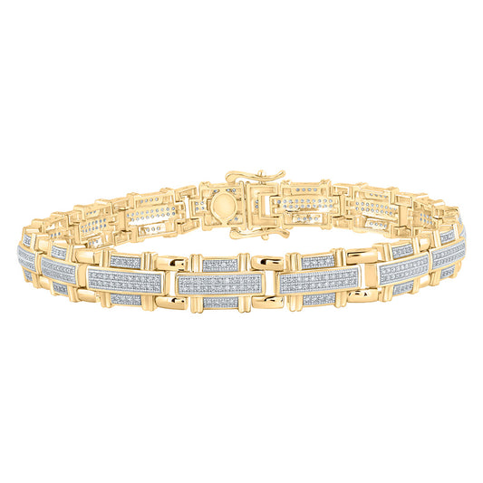 10kt Yellow Gold Mens Round Diamond Link Bracelet 1-1/4 Cttw
