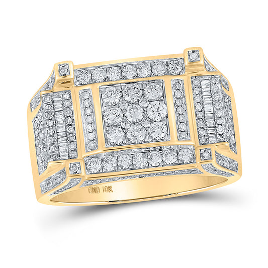 10kt Yellow Gold Mens Round Diamond Square Ring 1-5/8 Cttw