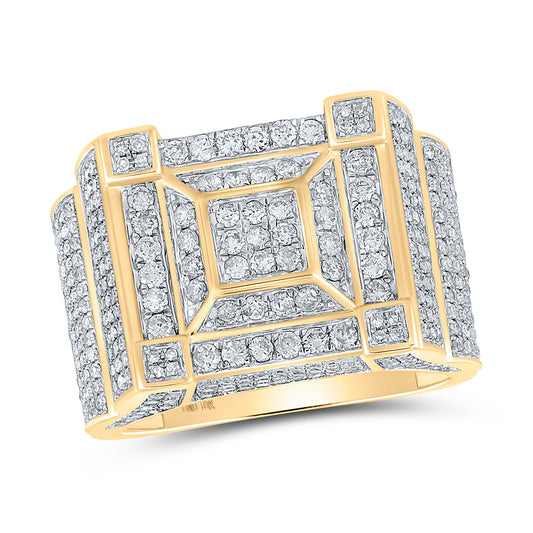 10kt Yellow Gold Mens Round Diamond Square Ring 1-7/8 Cttw