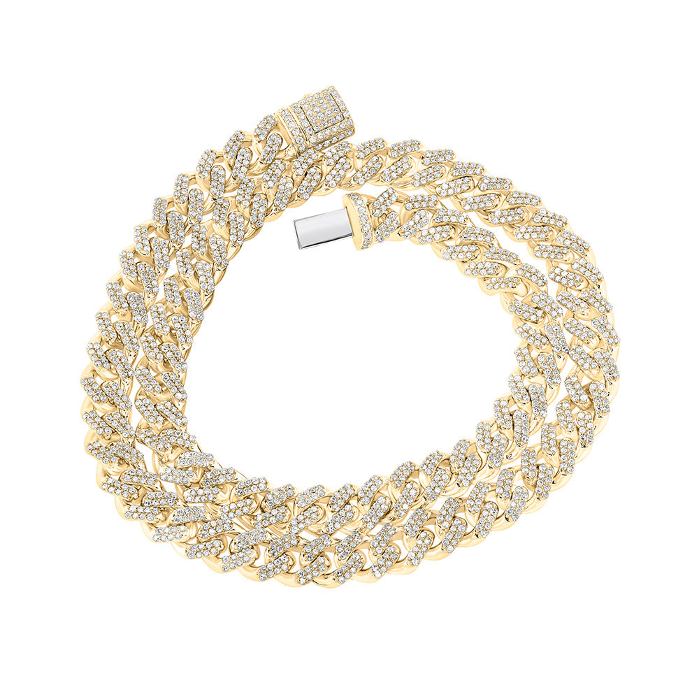 10kt Yellow Gold Mens Round Diamond 20-inch Cuban Link Chain Necklace 11-3/8 Cttw