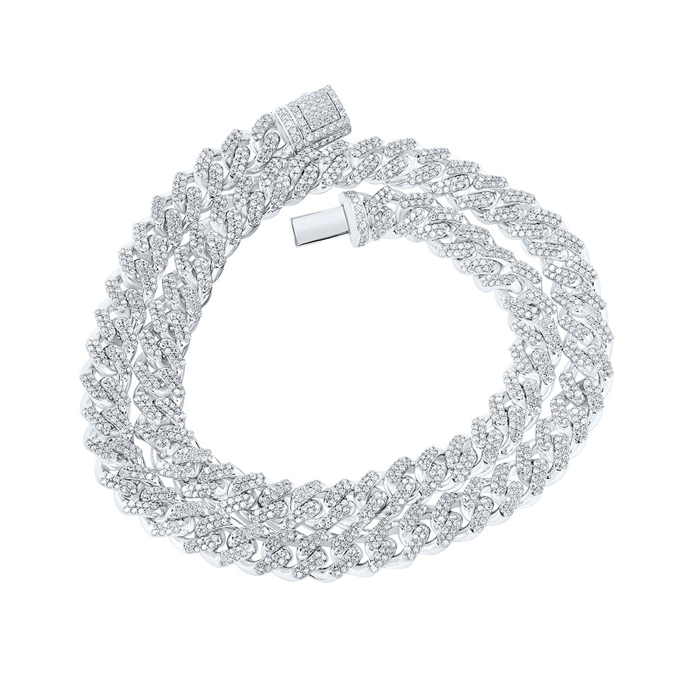 10kt White Gold Mens Round Diamond Cuban 20-inch Link Chain Necklace 11-1/5 Cttw
