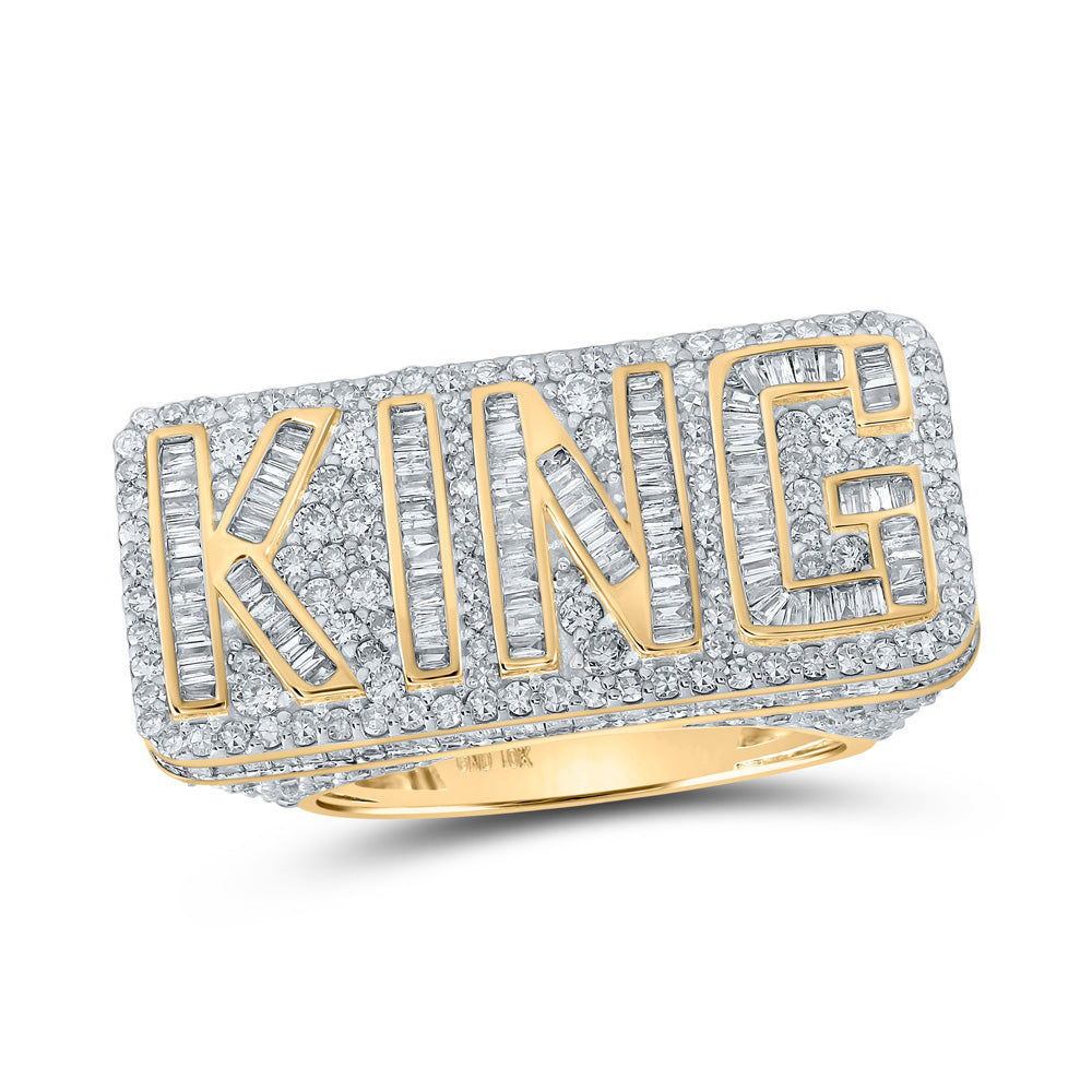 10kt Two-tone Gold Mens Baguette Diamond KING Band Ring 4-1/3 Cttw