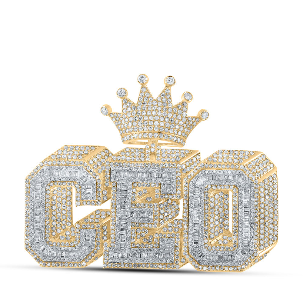 10kt Yellow Gold Mens Round Diamond CEO Crown Charm Pendant 6 Cttw