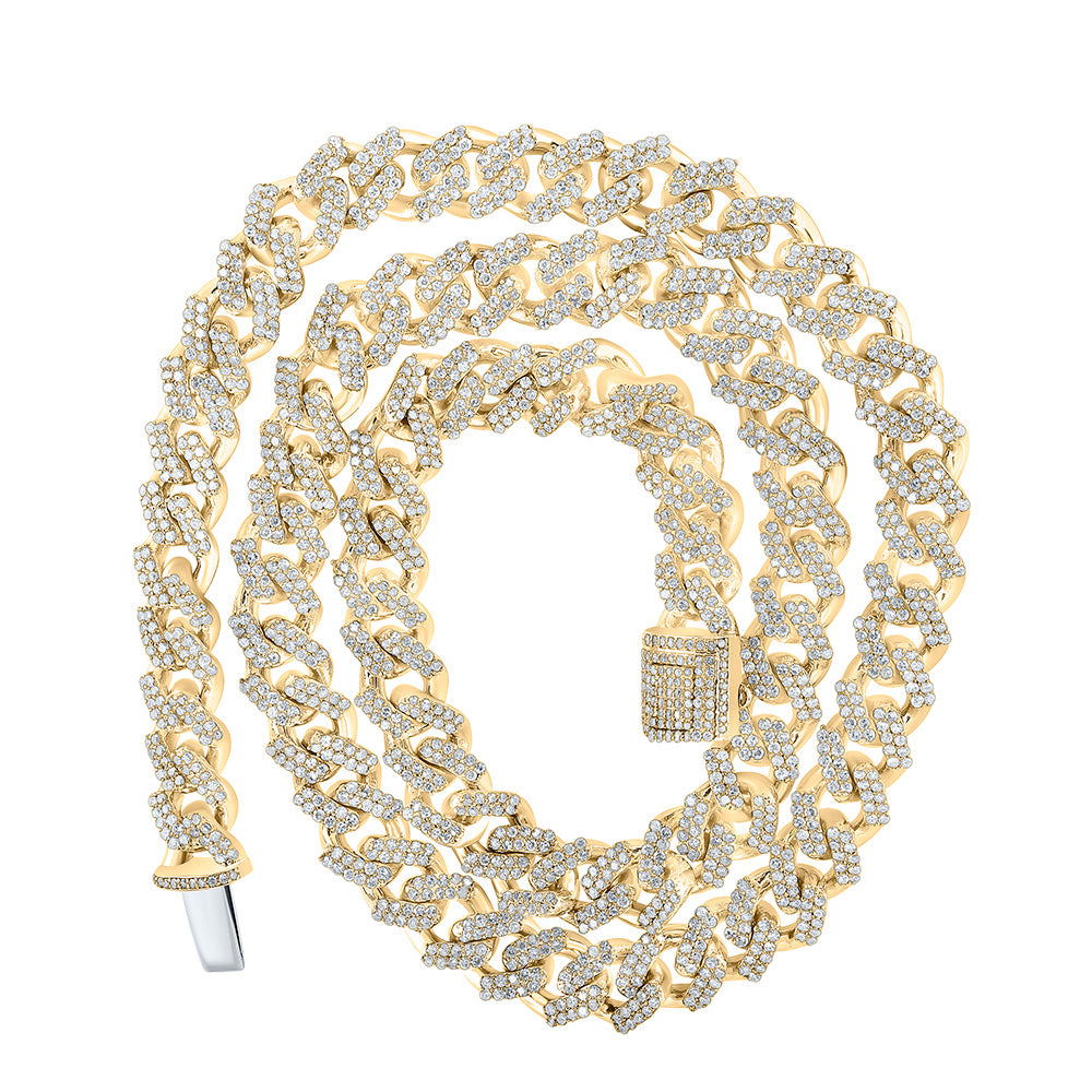 10kt Yellow Gold Mens Round Diamond Cuban Link Chain Necklace 8 Cttw