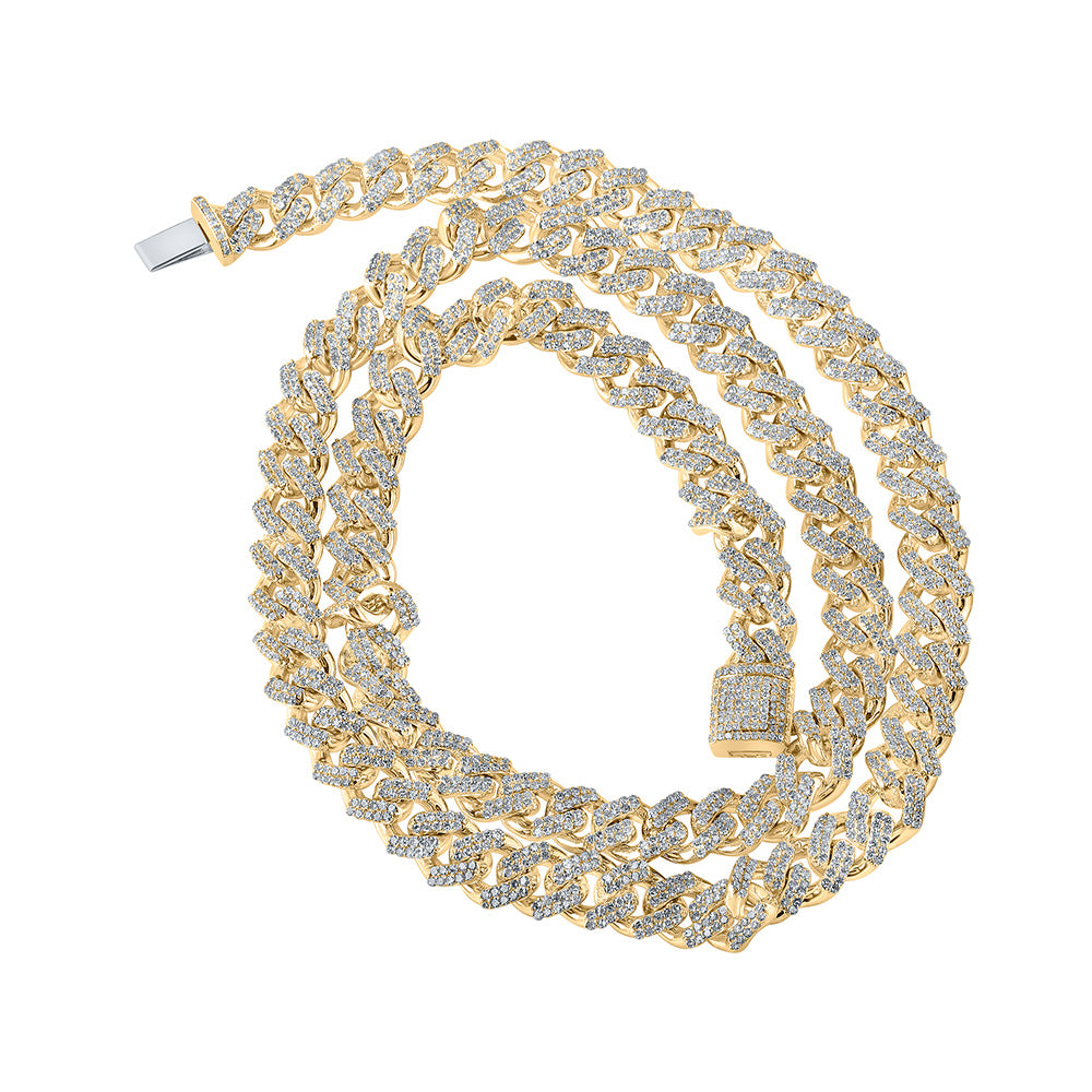 10kt Yellow Gold Mens Round Diamond 22-inch Cuban Link Chain Necklace 8-5/8 Cttw