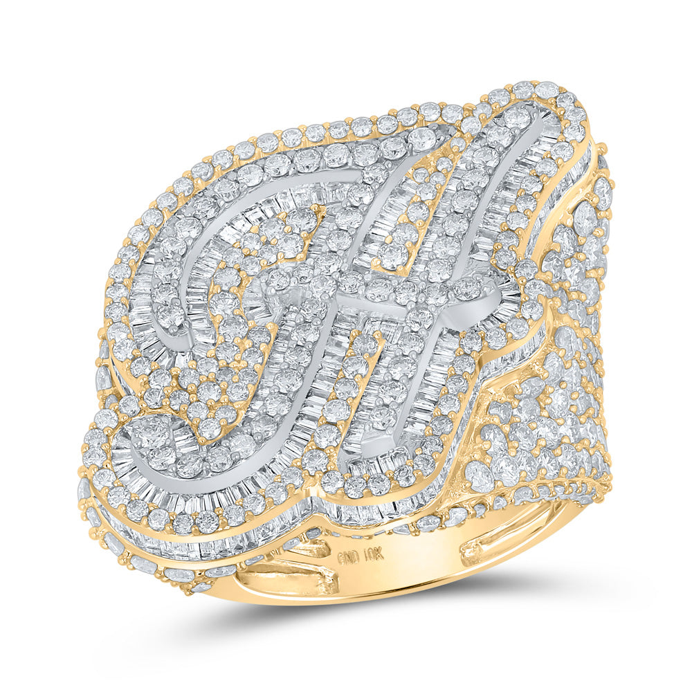 10kt Two-tone Gold Mens Baguette Diamond H Initial Letter Ring 9 Cttw