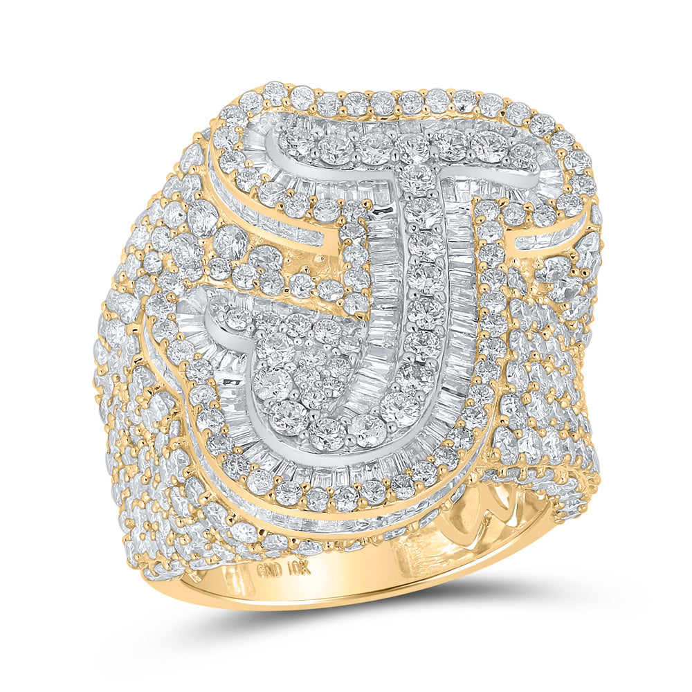 10kt Two-tone Gold Mens Baguette Diamond J Initial Letter Ring 8 Cttw