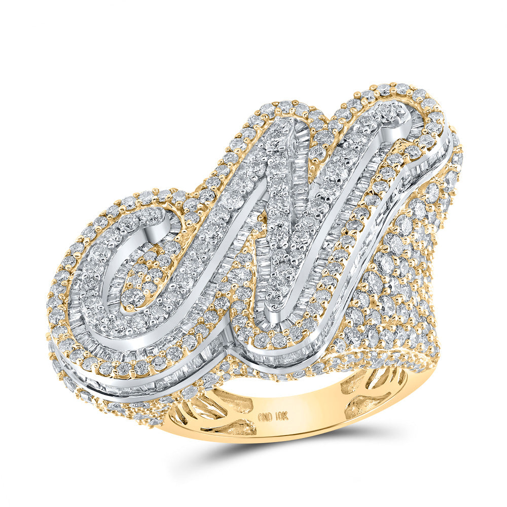 10kt Two-tone Gold Mens Baguette Diamond N Initial Letter Ring 9 Cttw