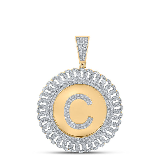 10kt Yellow Gold Mens Round Diamond C Letter Charm Pendant 1-1/5 Cttw