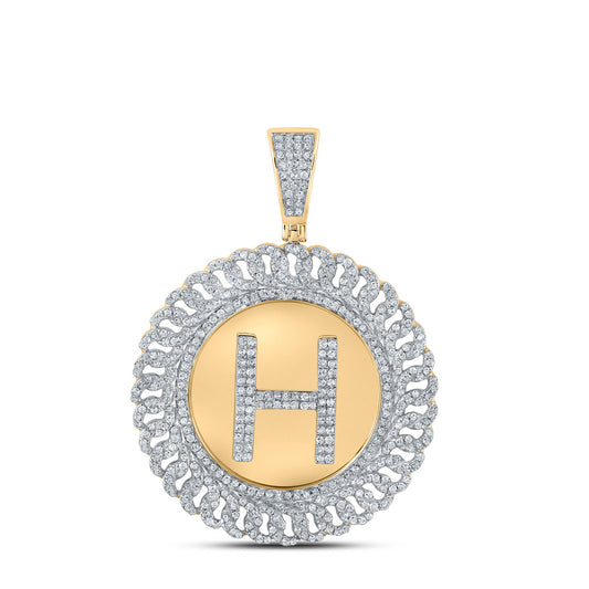 10kt Yellow Gold Mens Round Diamond H Letter Charm Pendant 1-1/4 Cttw