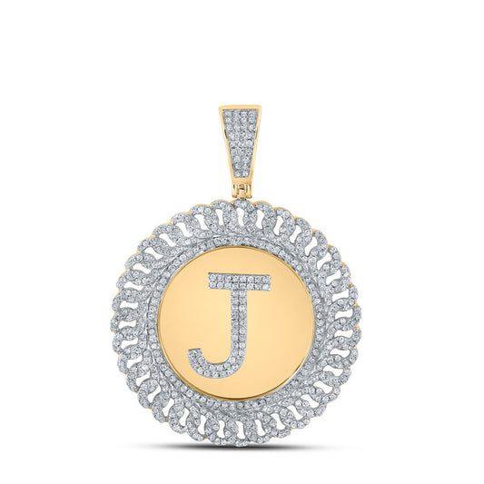 10kt Yellow Gold Mens Round Diamond J Letter Charm Pendant 1-1/4 Cttw