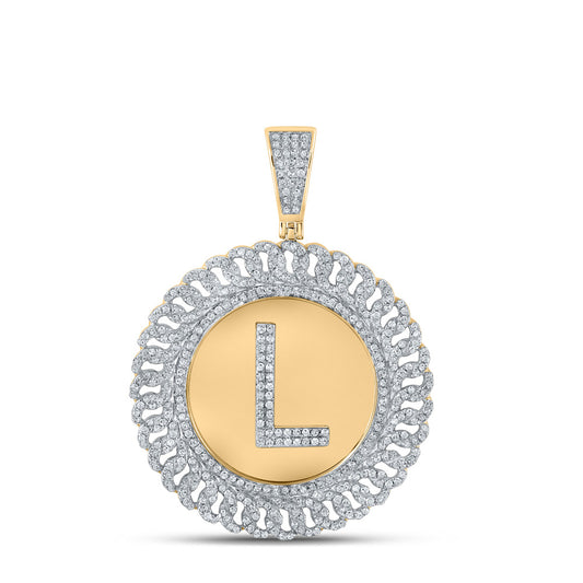 10kt Yellow Gold Mens Round Diamond L Letter Charm Pendant 1-1/5 Cttw