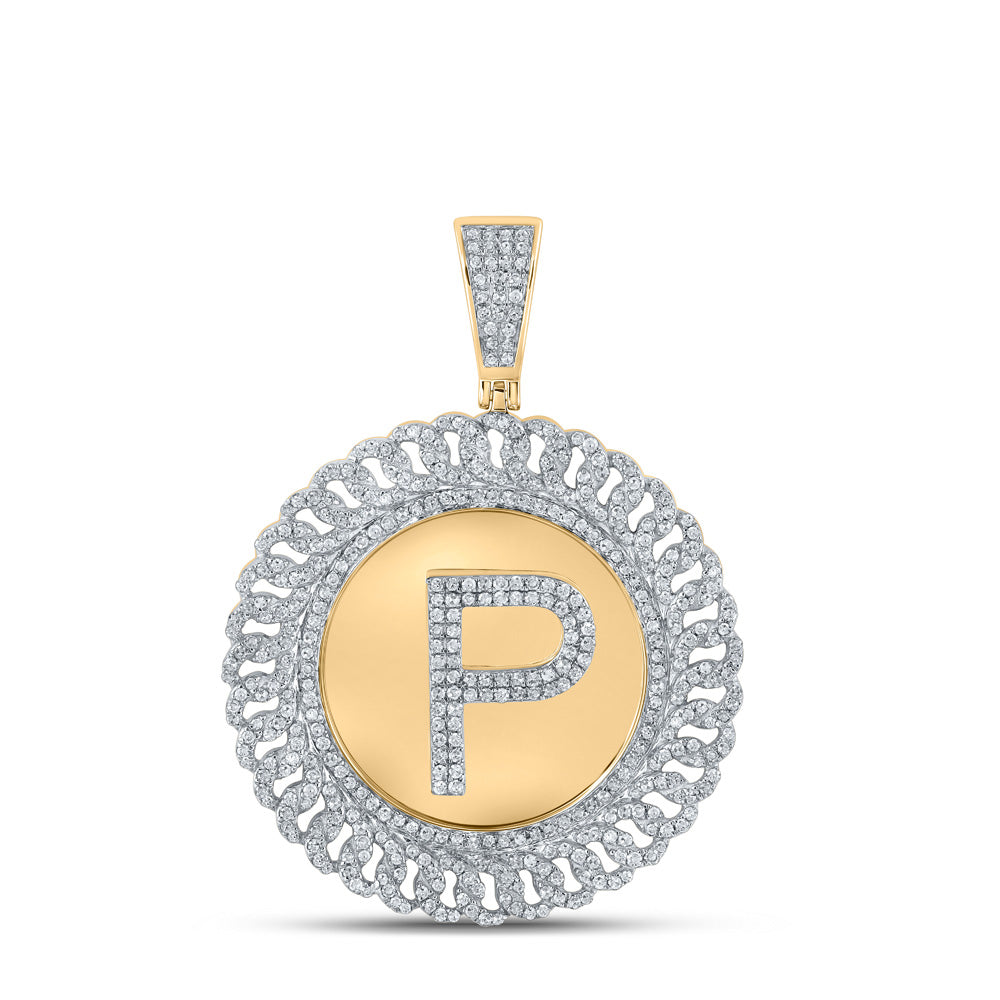 10kt Yellow Gold Mens Round Diamond Letter P Circle Charm Pendant 1-1/4 Cttw