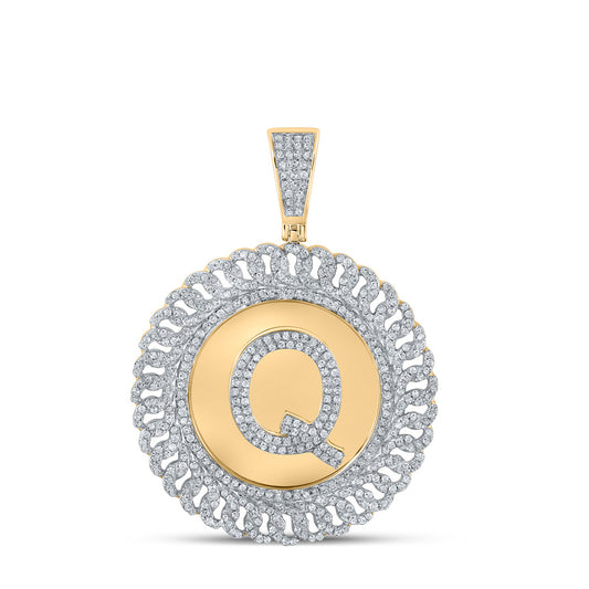 10kt Yellow Gold Mens Round Diamond Letter Q Circle Charm Pendant 1-1/3 Cttw