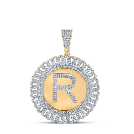 10kt Yellow Gold Mens Round Diamond Letter R Circle Charm Pendant 1-1/3 Cttw