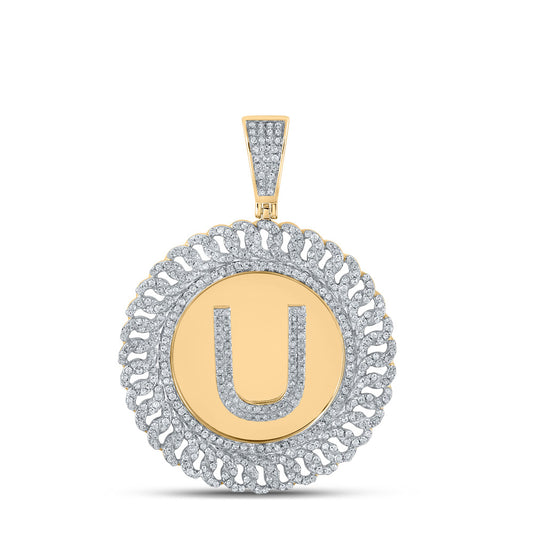 10kt Yellow Gold Mens Round Diamond Letter U Circle Charm Pendant 1-1/5 Cttw