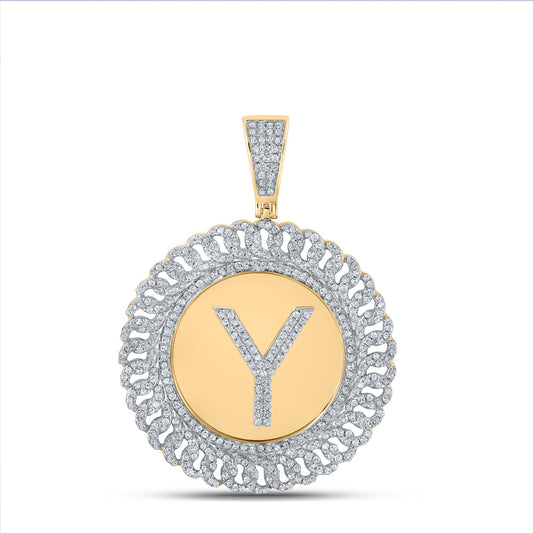 10kt Yellow Gold Mens Round Diamond Y Letter Circle Charm Pendant 1 Cttw