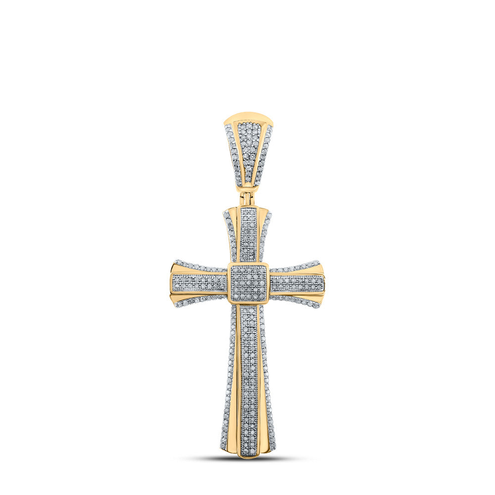 10kt Yellow Gold Mens Round Diamond Cross Charm Pendant 3/4 Cttw