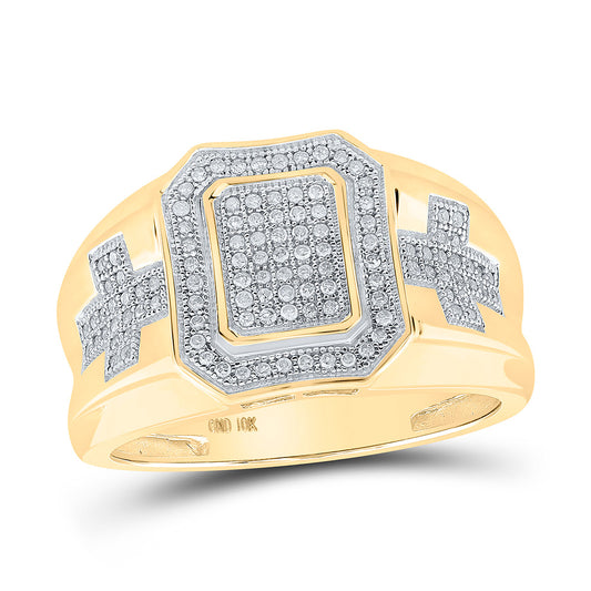 10kt Yellow Gold Mens Round Diamond Cross Cluster Ring 1/3 Cttw