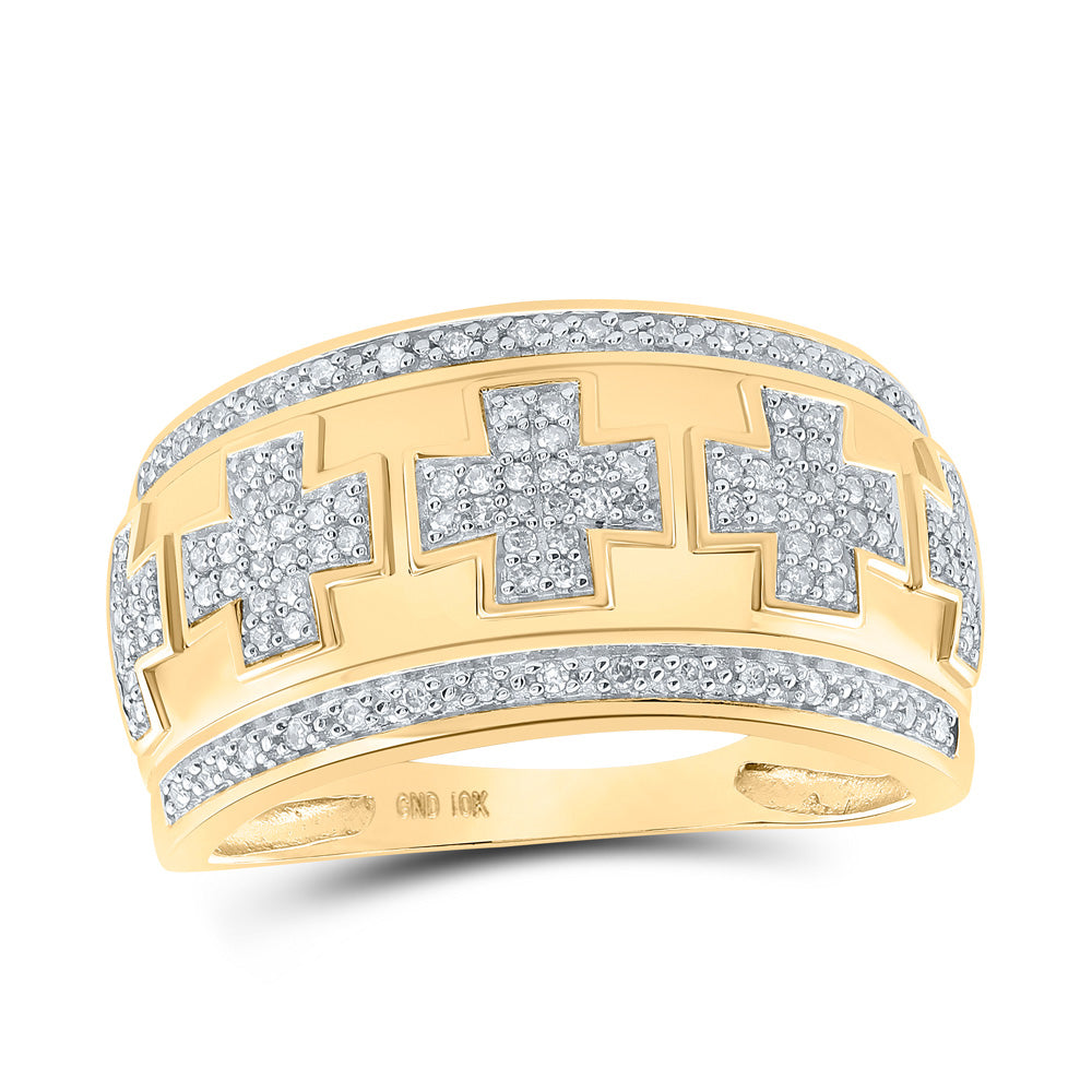 10kt Yellow Gold Mens Round Diamond Cross Band Ring 1/3 Cttw