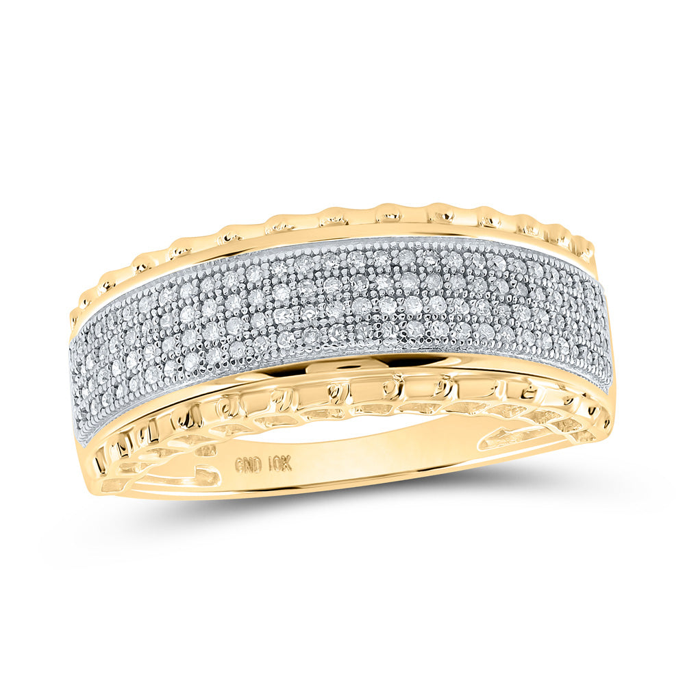 10kt Yellow Gold Mens Round Diamond Band Ring 1/3 Cttw