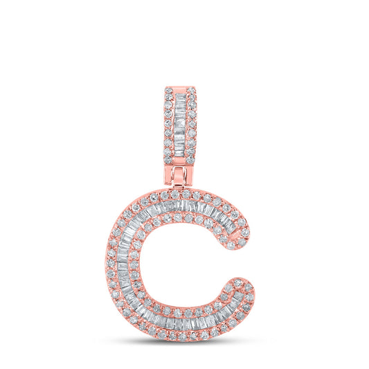 10kt Rose Gold Mens Baguette Diamond C Initial Letter Pendant 1/2 Cttw