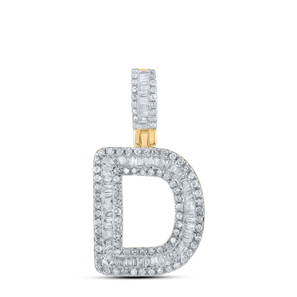 10kt Yellow Gold Mens Baguette Diamond D Initial Letter Pendant 1/2 Cttw