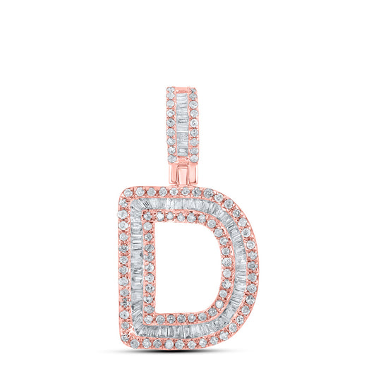 10kt Rose Gold Mens Baguette Diamond D Initial Letter Pendant 1/2 Cttw