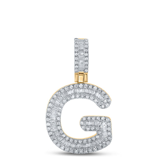 10kt Yellow Gold Mens Baguette Diamond G Initial Letter Pendant 1/2 Cttw