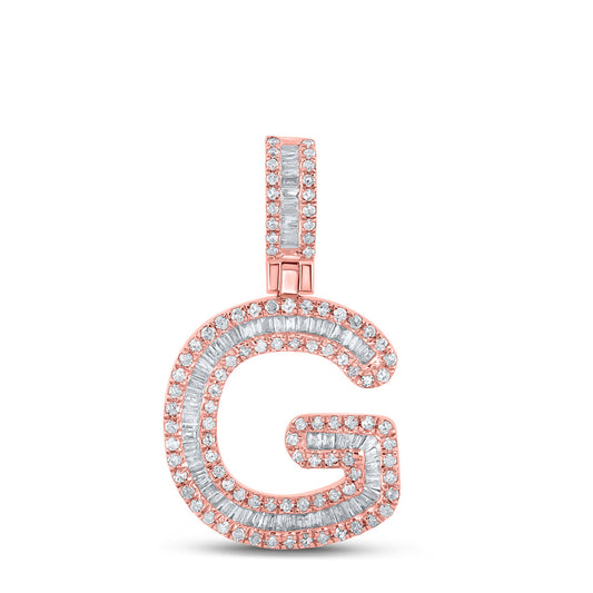 10kt Rose Gold Mens Baguette Diamond G Initial Letter Pendant 1/2 Cttw