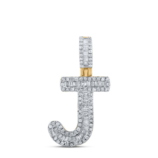 10kt Yellow Gold Mens Baguette Diamond J Initial Letter Pendant 3/8 Cttw