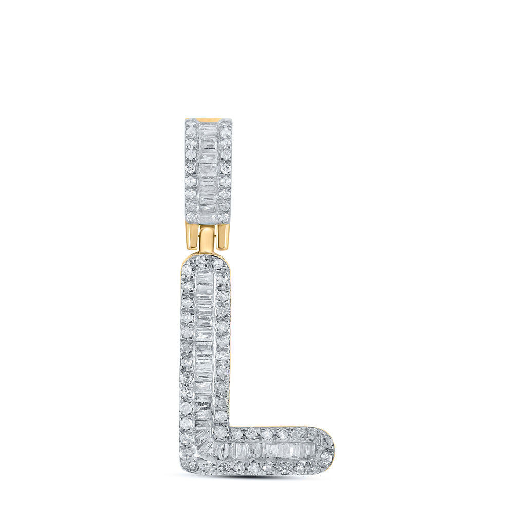 10kt Yellow Gold Mens Baguette Diamond L Initial Letter Pendant 1/3 Cttw