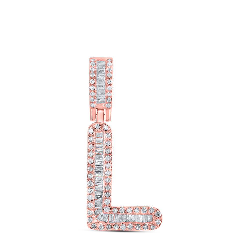 10kt Rose Gold Mens Baguette Diamond L Initial Letter Pendant 1/3 Cttw