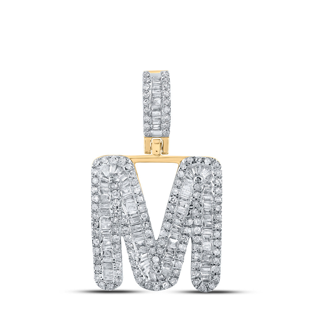 10kt Yellow Gold Mens Baguette Diamond M Initial Letter Pendant 3/4 Cttw