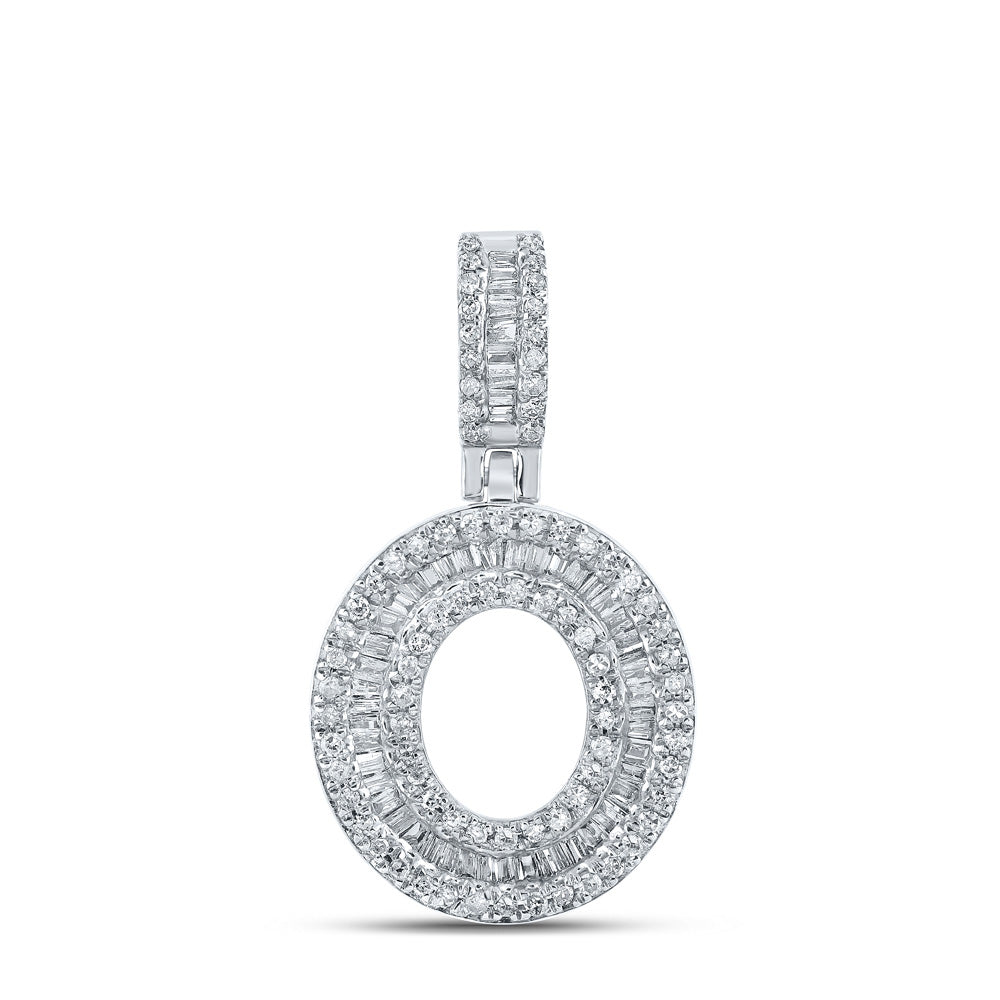 10kt White Gold Mens Baguette Diamond O Initial Letter Pendant 1/2 Cttw